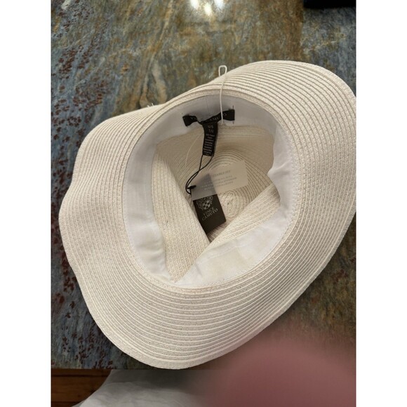 Vince Camuto Straw Fedora Hat Bee Band Ivory Summer Beach Resort OS NWT main image 4